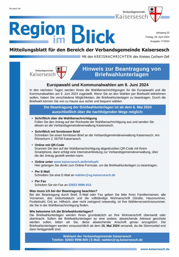 Region im Blick VG Kaisersesch Titelblatt 17/2024