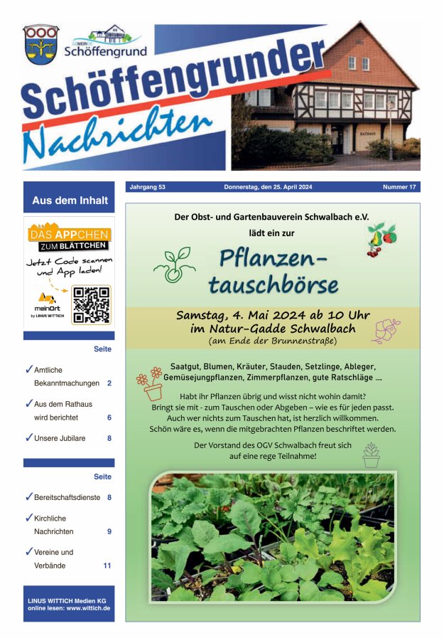 Schöffengrunder Nachrichten Titelblatt 17/2024