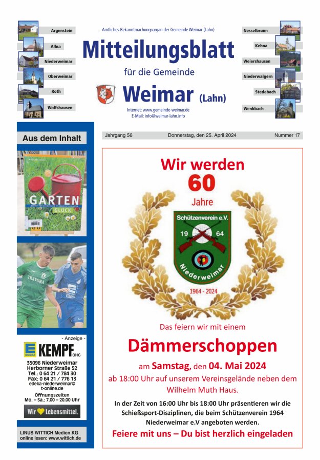 Mitteilungsblatt für die Gemeinde Weimar Titelblatt 17/2024