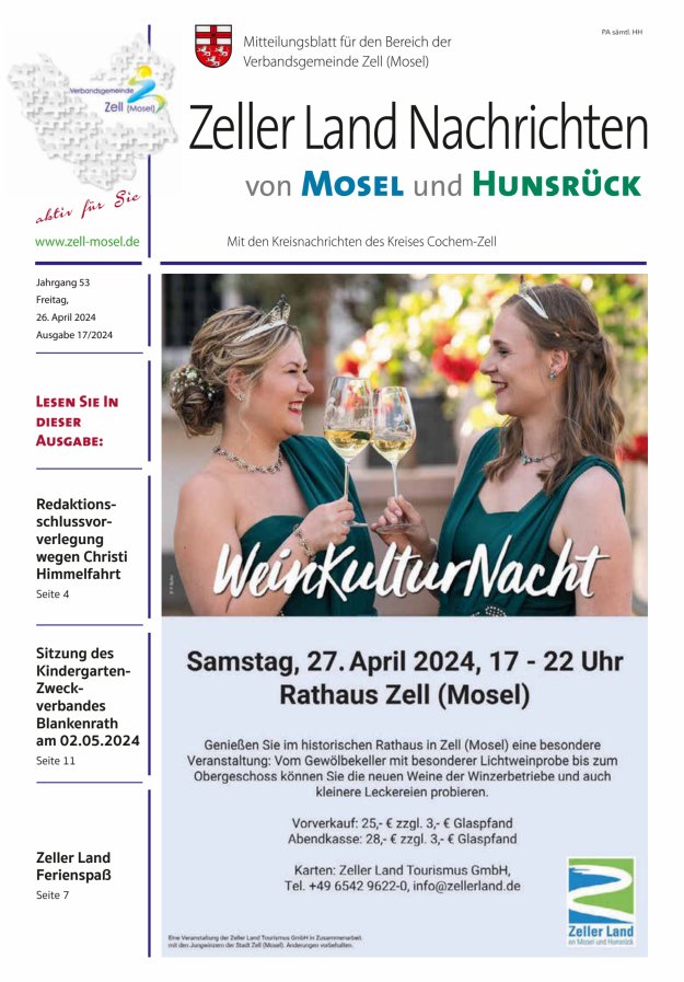 Zeller Land Nachrichten Titelblatt 17/2024