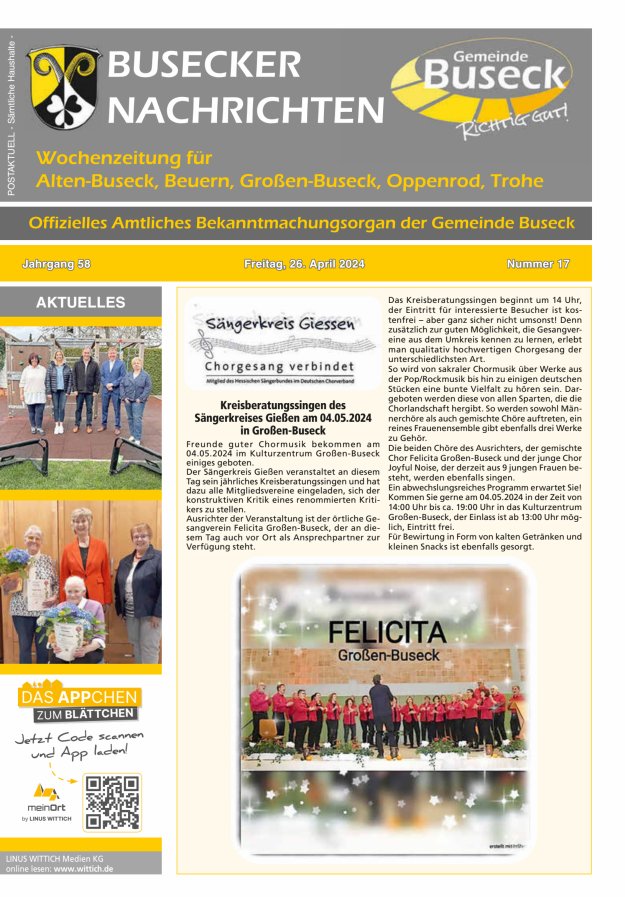 Busecker Nachrichten Titelblatt 17/2024