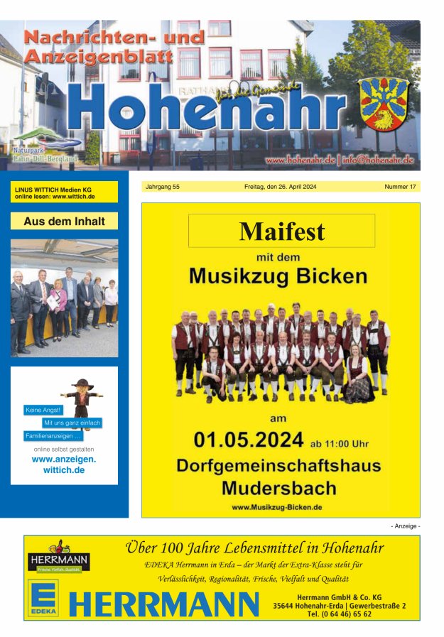 Nachrichten- und Anzeigenblatt für die Gemeinde Hohenahr Titelblatt 17/2024