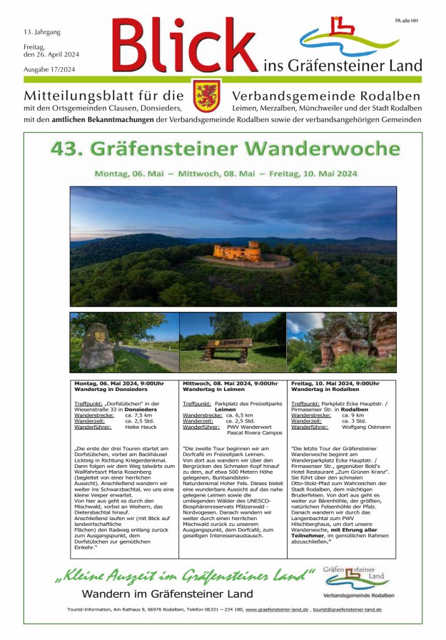 Blick ins Gräfensteiner Land VG Rodalben Titelblatt 17/2024