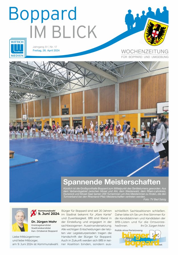 Boppard im Blick - Heimatzeitung für die Stadt Boppard Titelblatt 17/2024