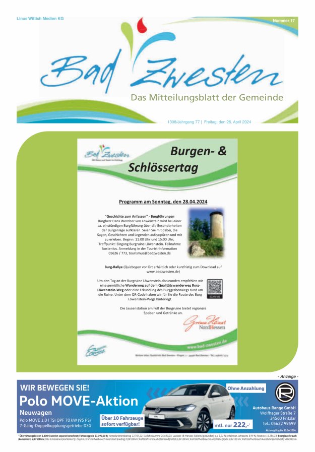 Heimatzeitung Bad Zwesten Titelblatt 17/2024