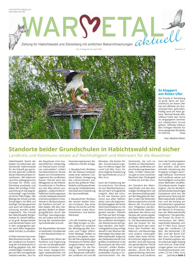 Warmetal aktuell (Habichtswald + Zierenberg) Titelblatt 17/2024