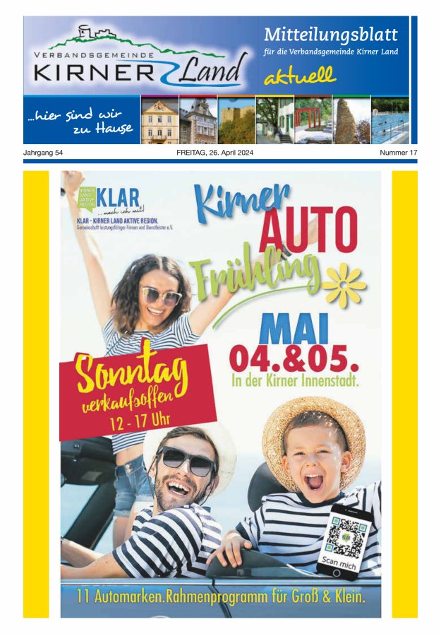 Mitteilungsblatt für den Bereich der Verbandsgemeinde Kirner Land Titelblatt 17/2024