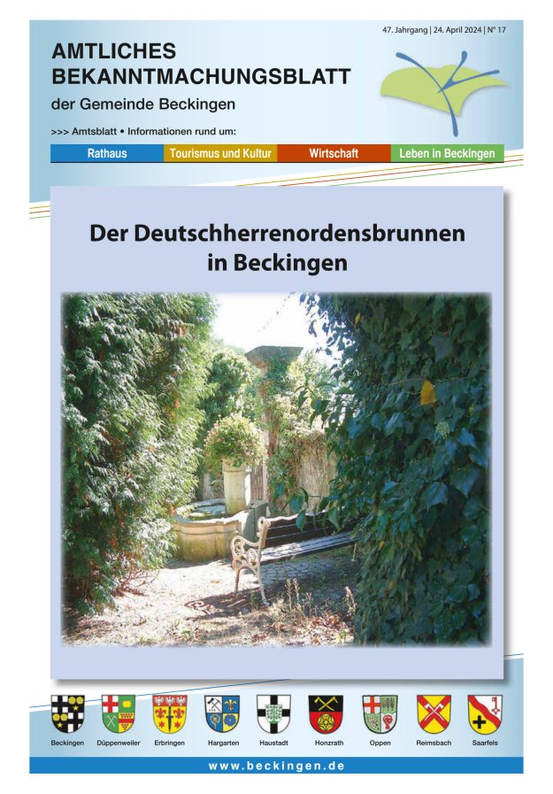Amtsblatt Beckingen Titelblatt 17/2024