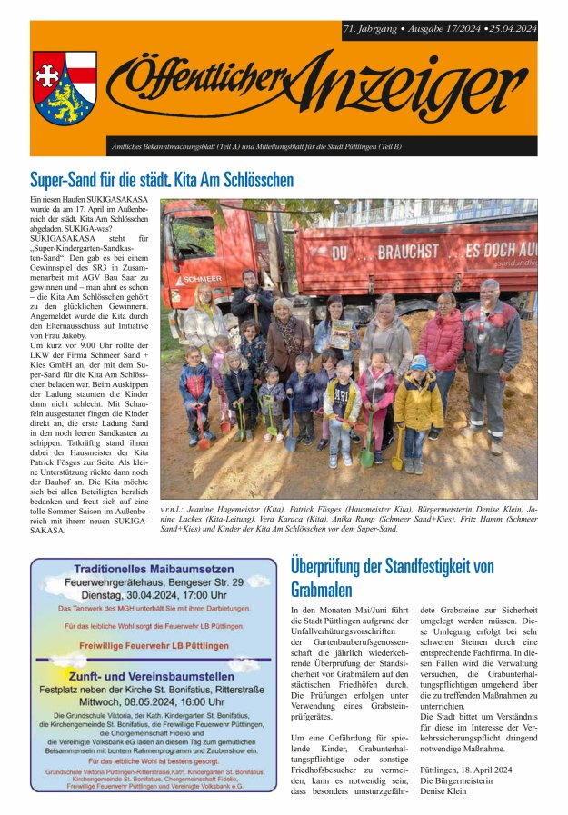 Öffentlicher Anzeiger - Stadt Püttlingen Titelblatt 17/2024