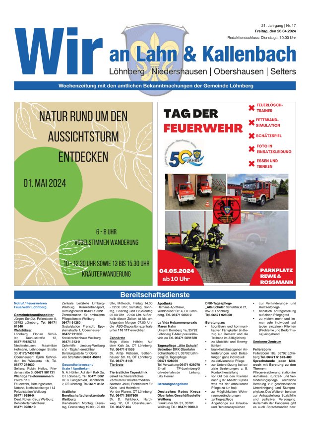 Amtliches Mitteilungsblatt der Gemeinde Löhnberg Titelblatt 17/2024