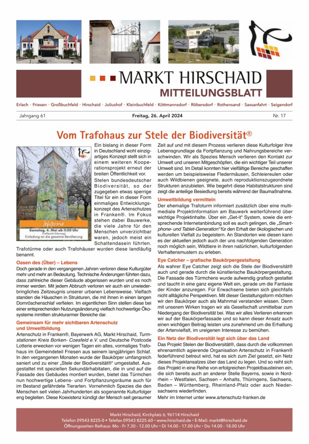 Mitteilungsblatt Markt Hirschaid Titelblatt 17/2024