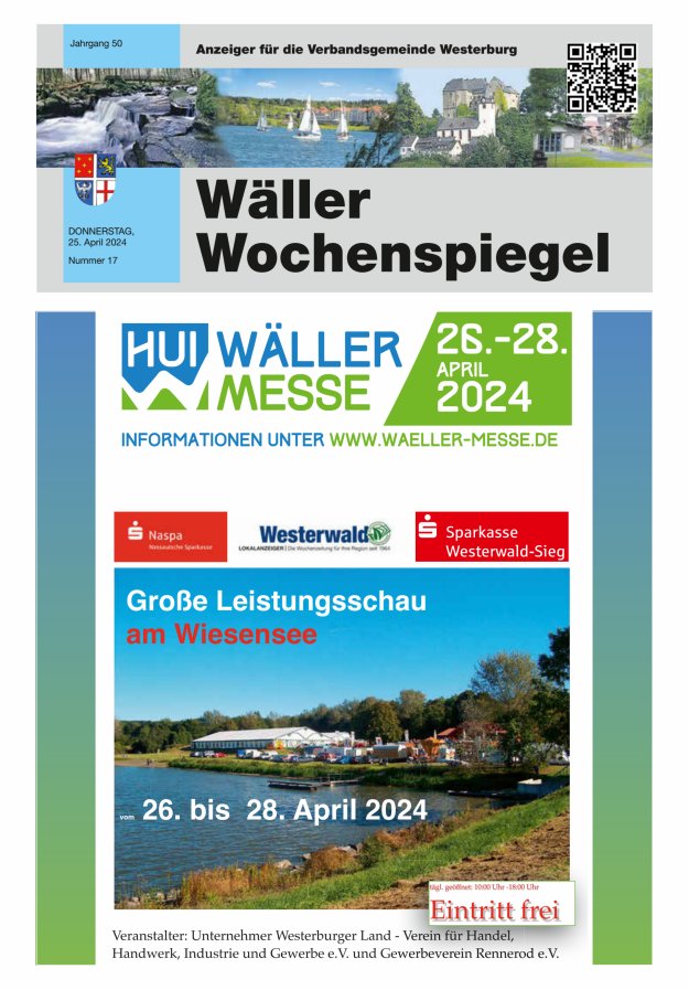 Wäller Wochenspiegel - Anzeiger für die Verbandsgemeinde Westerburg Titelblatt 17/2024