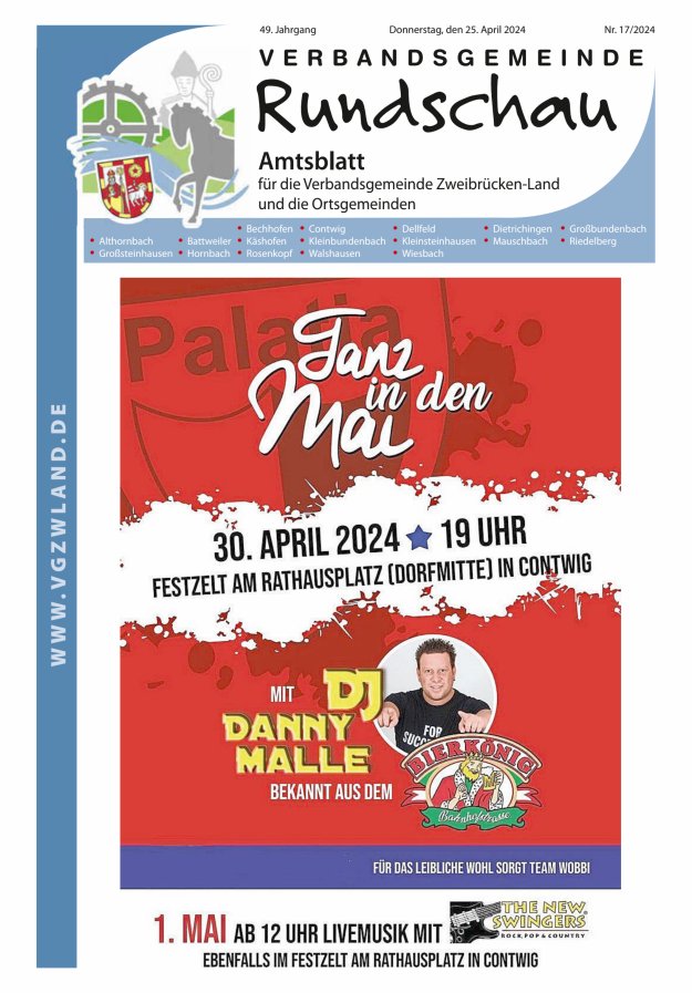 Verbandsgemeinde Rundschau Zweibrücken-Land Titelblatt 17/2024