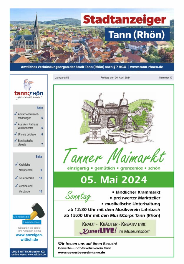 Stadtanzeiger Tann (Rhön) Titelblatt 17/2024