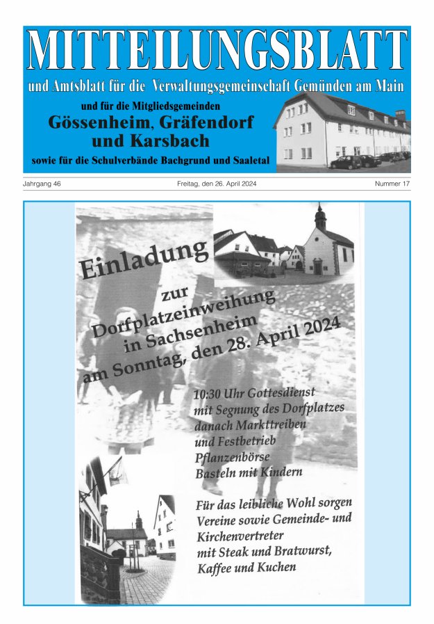 Mitteilungsblatt der VG Gemünden a Main Titelblatt 17/2024