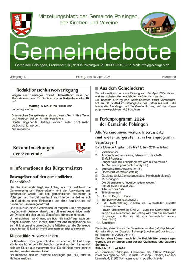 Polsingen - Der Gemeindebote Titelblatt 09/2024