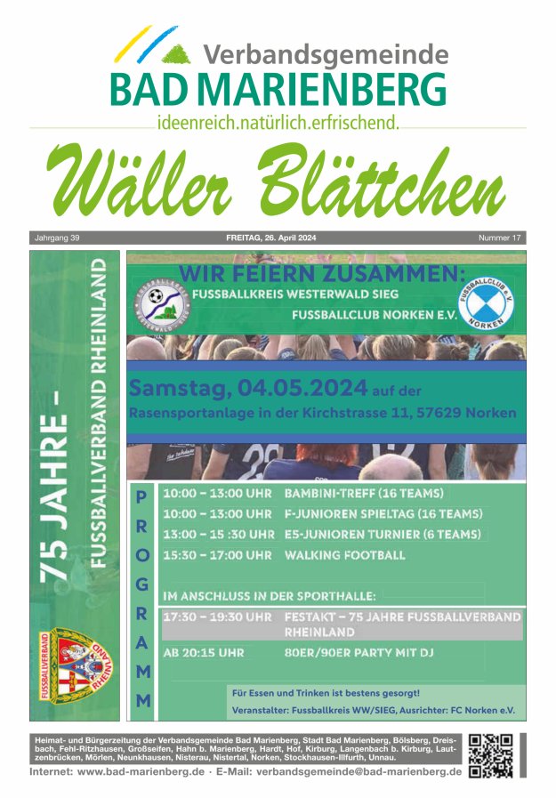 Wäller Blättchen - Verbandsgemeinde Bad Marienberg Titelblatt 17/2024