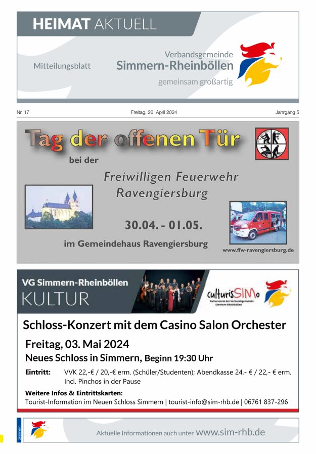 Heimat Aktuell - Mitteilungsbl der VG Simmern-Rheinböllen Ausg Simmern Titelblatt 17/2024