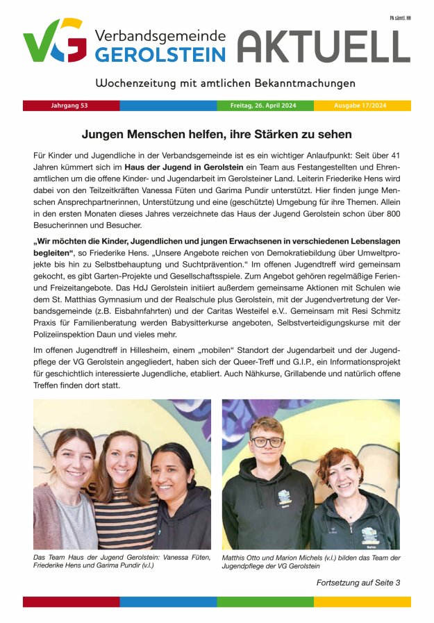 Verbandsgemeinde Gerolstein aktuell Titelblatt 17/2024