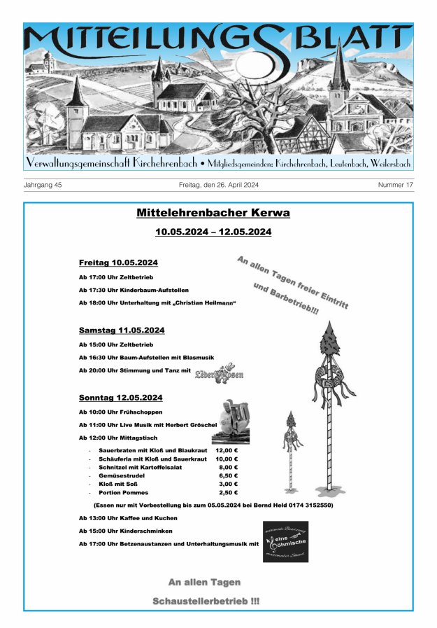 Mitteilungsblatt Verwaltungsgemeinschaft Kirchehrenbach Titelblatt 17/2024