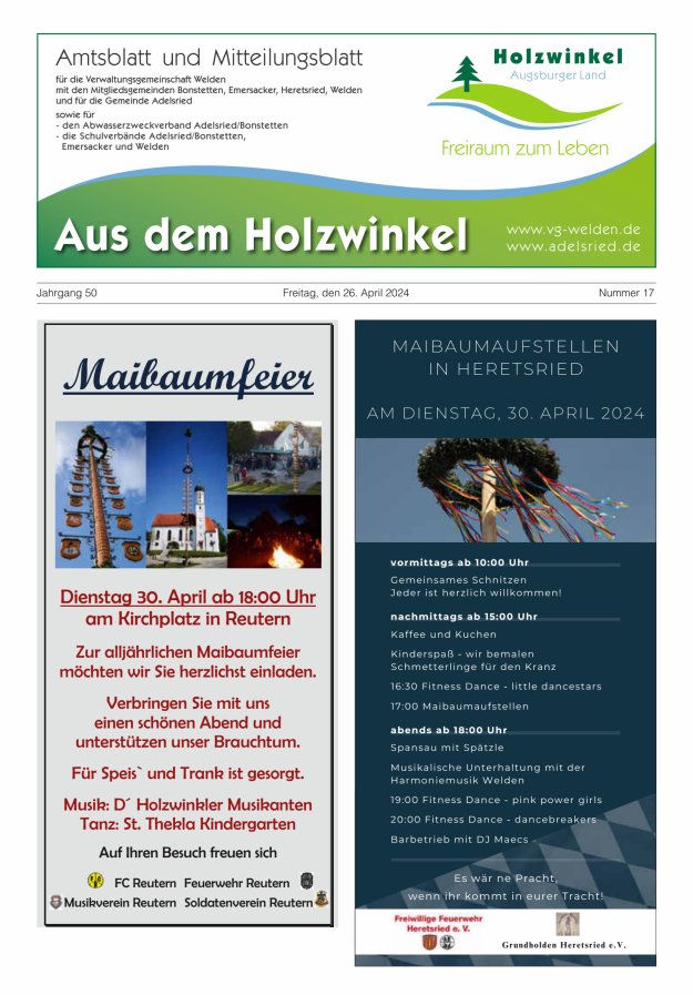 Aus dem Holzwinkel Amtsblatt u Mitteilungsblatt f VG Welden u GemAdelsried Titelblatt 17/2024