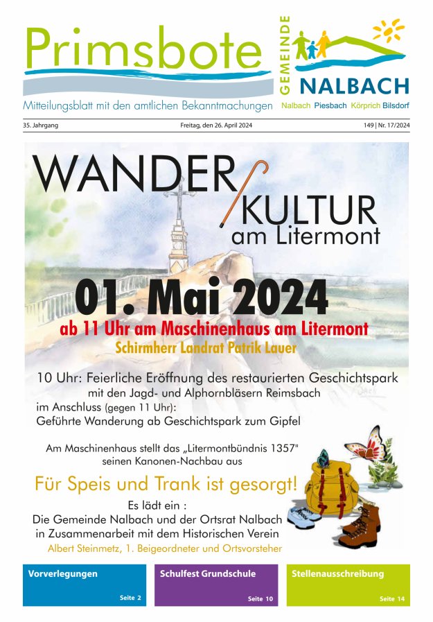 Primsbote Gemeinde Nalbach Titelblatt 17/2024