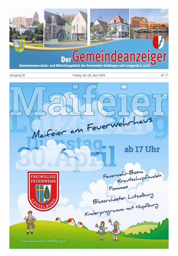 Der Gemeindeanzeiger - Gablingen Langweid Titelblatt 17/2024