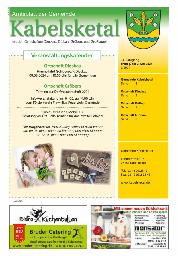 Amtsblatt der Gemeinde Kabelsketal mit den Ortsteilen Titelblatt 09/2024