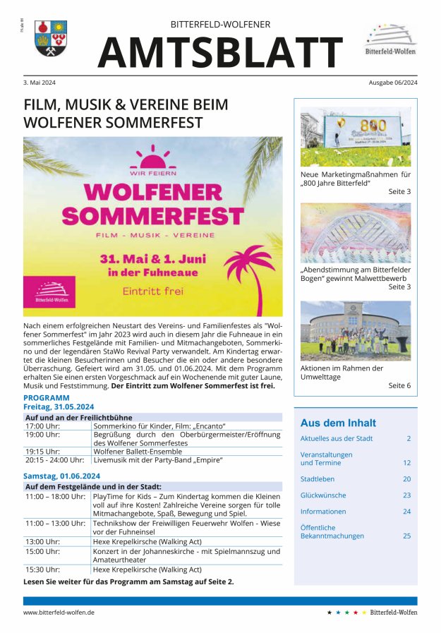 Bitterfeld-Wolfener Amtsblatt Titelblatt 06/2024