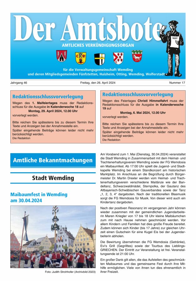Der Amtsbote - Wemding Verwaltungsgemeinschaft Titelblatt 17/2024