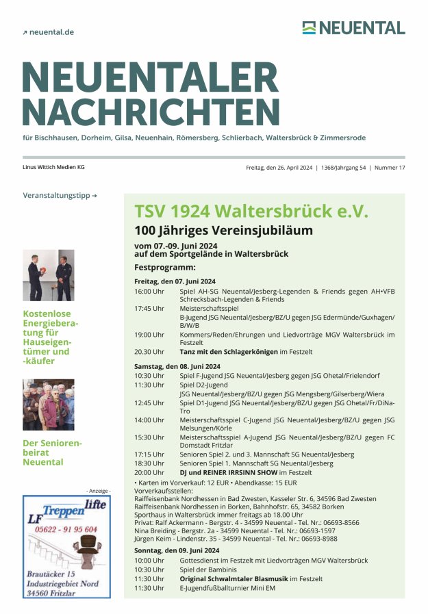 Neuentaler Nachrichten Titelblatt 17/2024