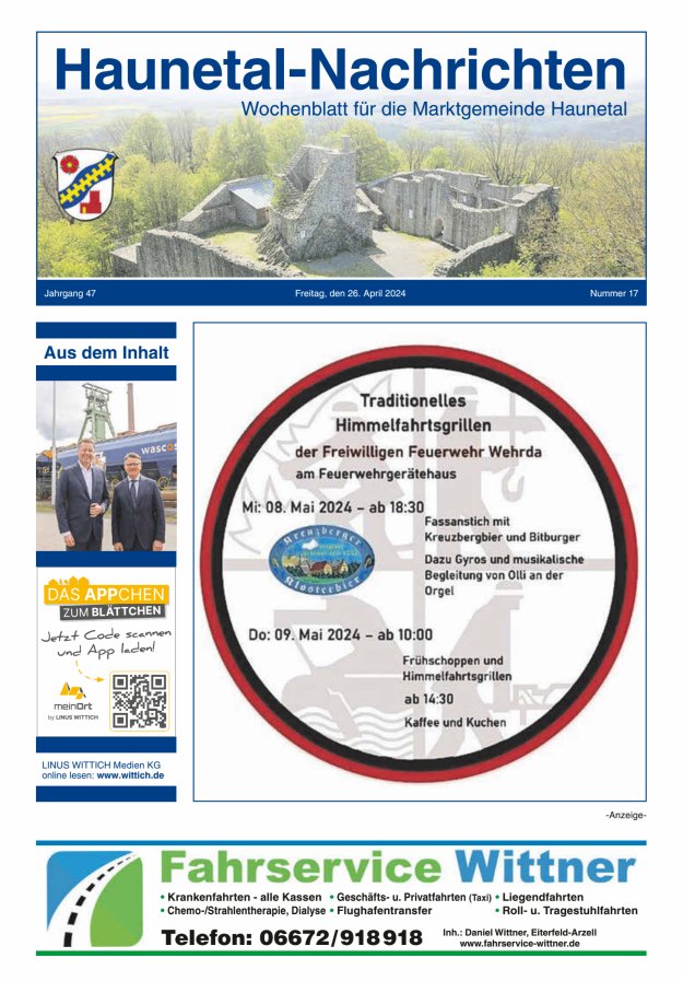 Haunetal-Nachrichten Titelblatt 17/2024