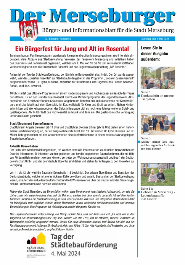 Der Merseburger - Bürger- und Informationsblatt für die Stadt Merseburg Titelblatt 05/2024