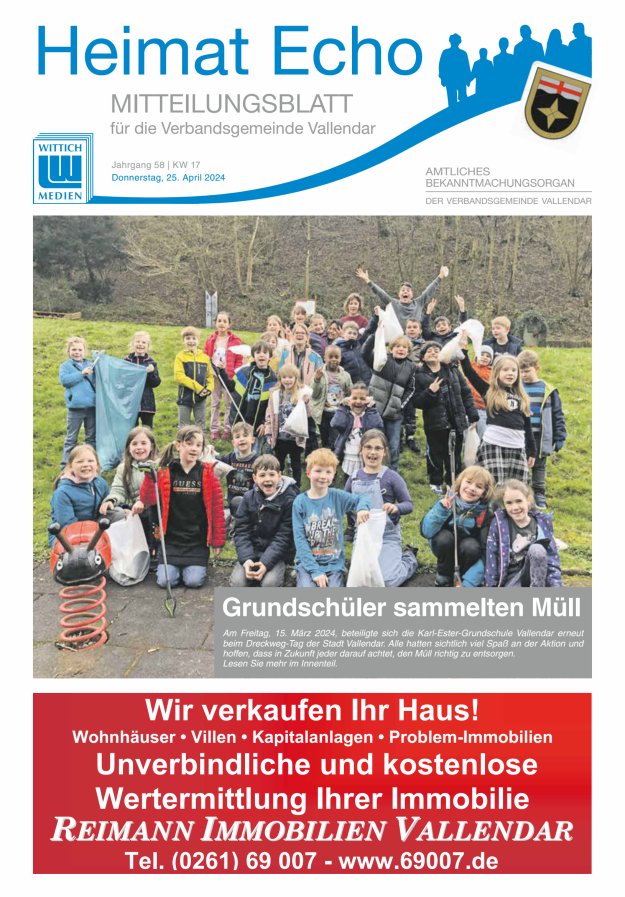 Heimat-Echo - Heimat- und Bürgerzeitung Verbandsgemeinde Vallendar Titelblatt 17/2024
