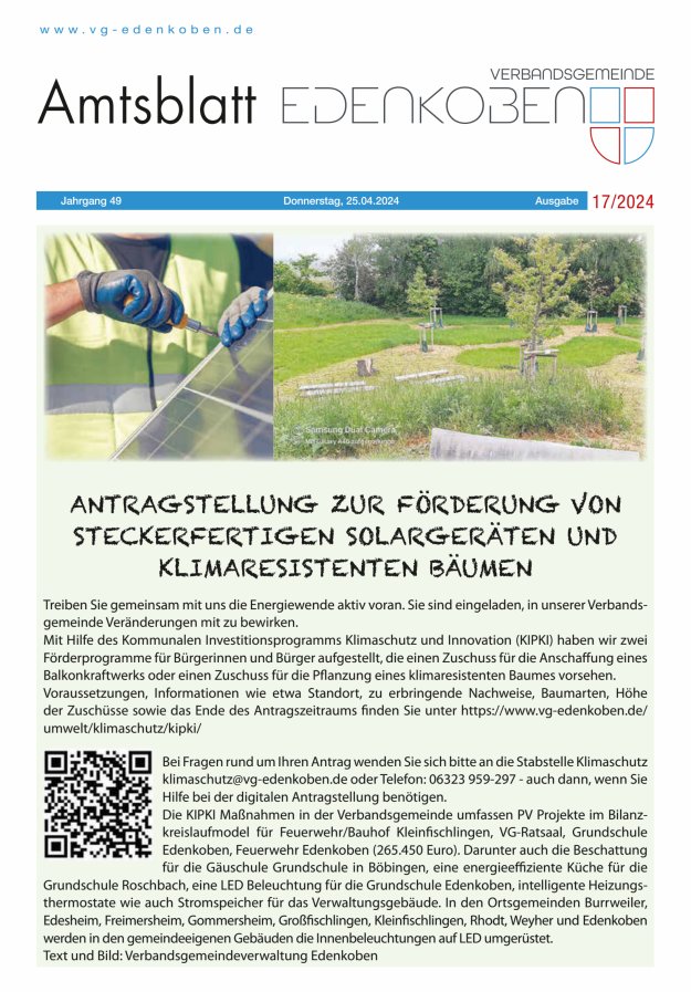 Amtsblatt VG Edenkoben Titelblatt 17/2024