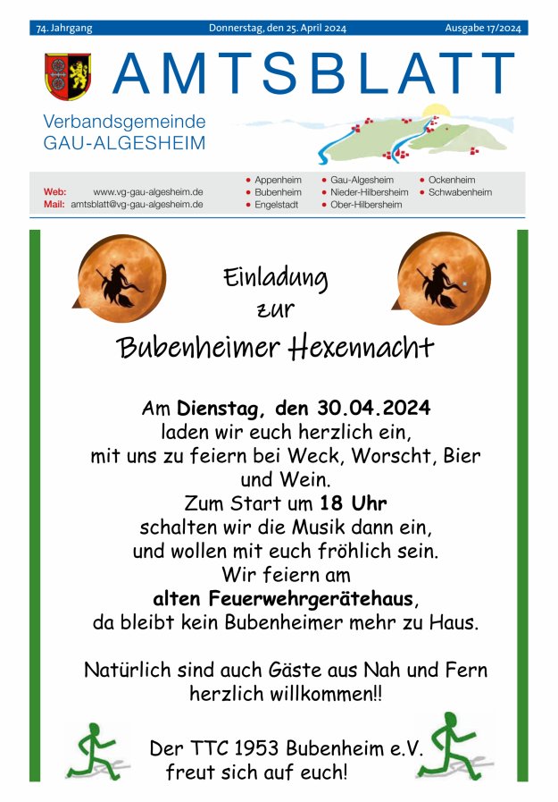 Amtsblatt der VG Gau-Algesheim Titelblatt 17/2024