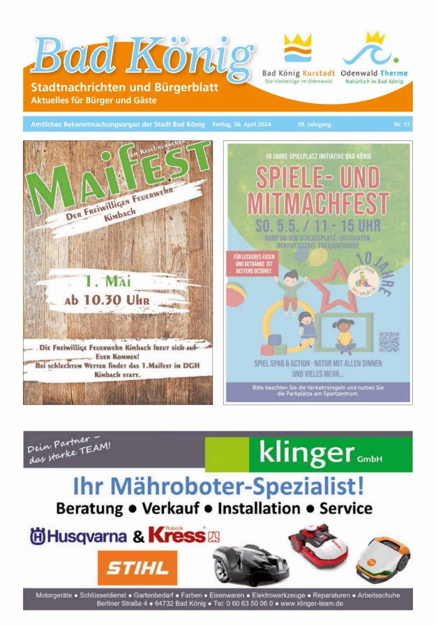 Bad Königer Stadtnachrichten und Badeblatt Titelblatt 17/2024