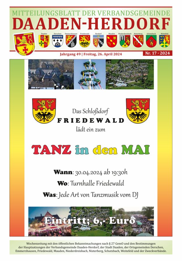 Mitteilungsblatt der Verbandsgemeinde Daaden-Herdorf Titelblatt 17/2024