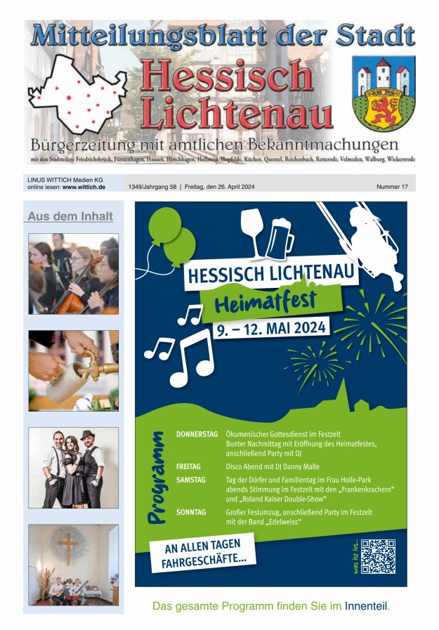 Mitteilungsblatt der Stadt Hess Lichtenau Titelblatt 17/2024