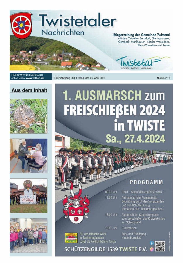 Twistetaler Nachrichten Titelblatt 17/2024