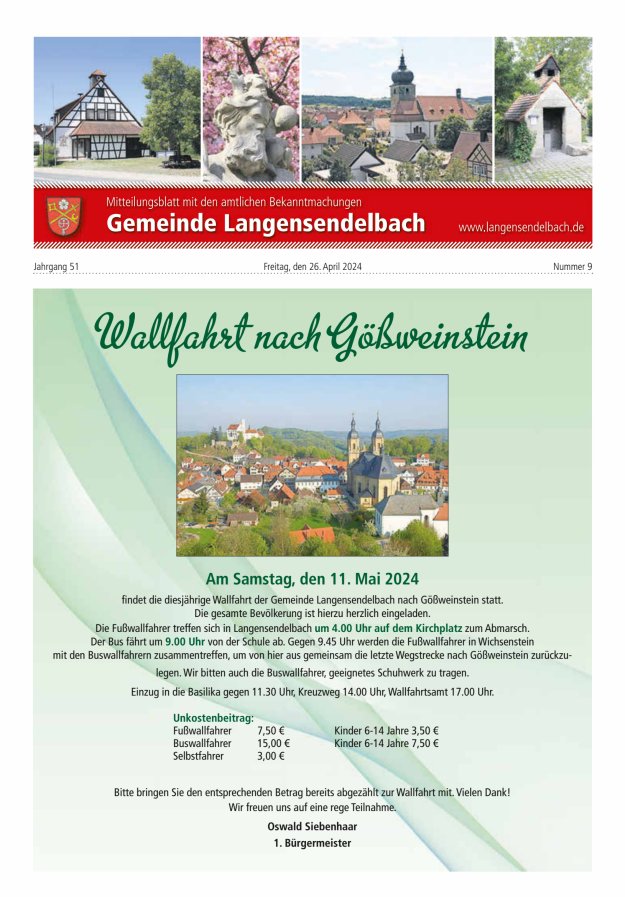 Mitteilungsblatt - Gemeinde Langensendelbach Titelblatt 09/2024