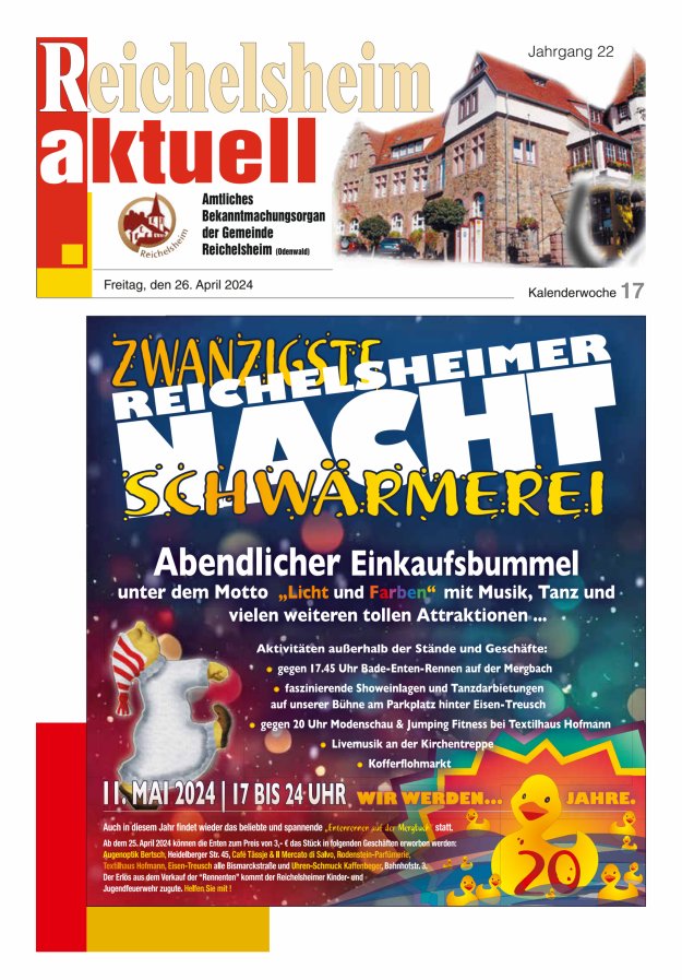 Reichelsheim aktuell - Amtsblatt der Gemeinde Reichelsheim(Odenwald) Titelblatt 17/2024