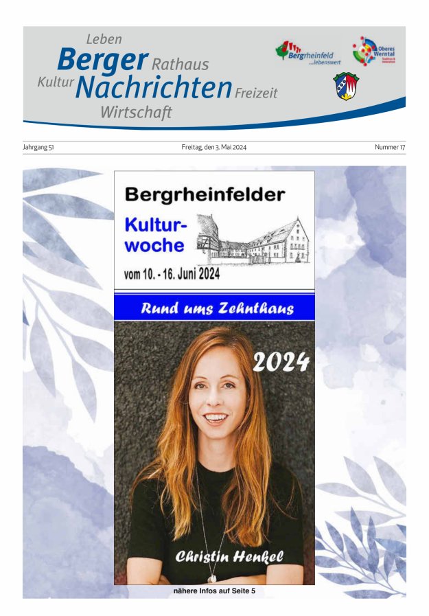 Berger Nachrichten, Bergrheinfeld Titelblatt 17/2024