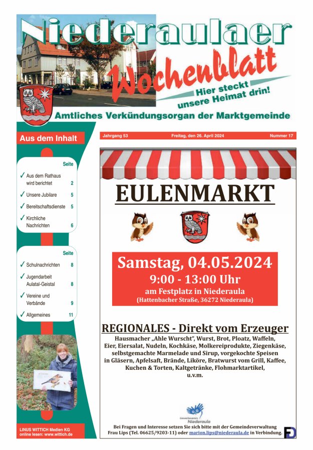 Niederaulaer Wochenblatt Titelblatt 17/2024