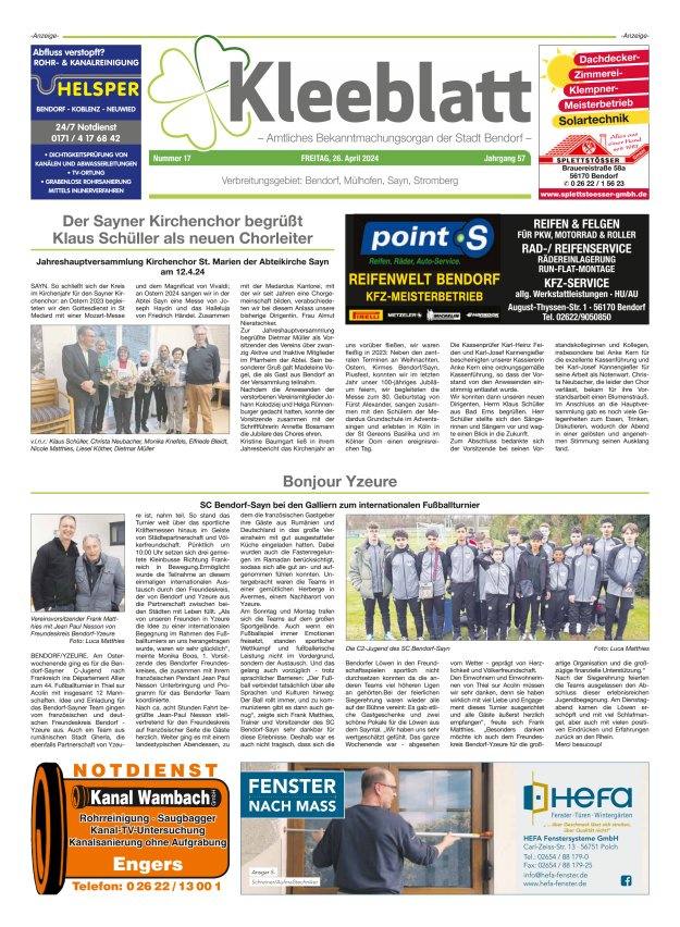 Kleeblatt - Amtliches Bekanntmachungsorgan der Stadt Bendorf Titelblatt 17/2024