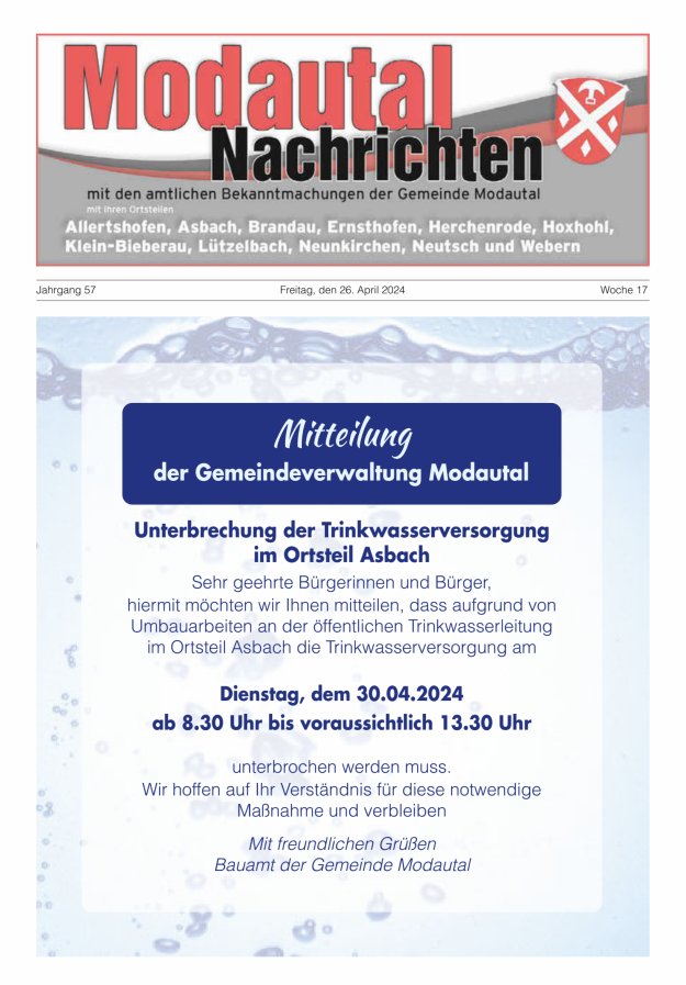Modautal-Nachrichten Titelblatt 17/2024