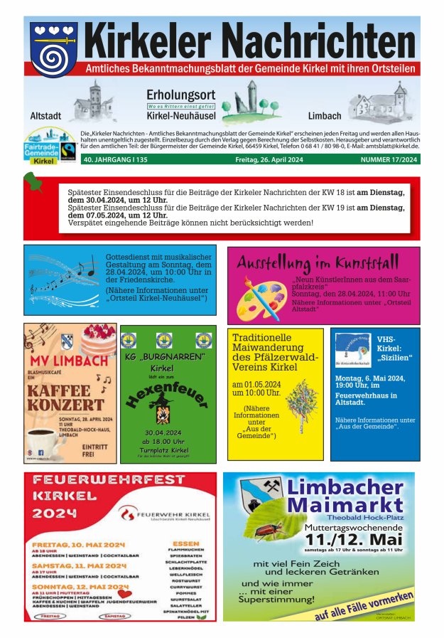 Kirkeler Nachrichten Titelblatt 17/2024