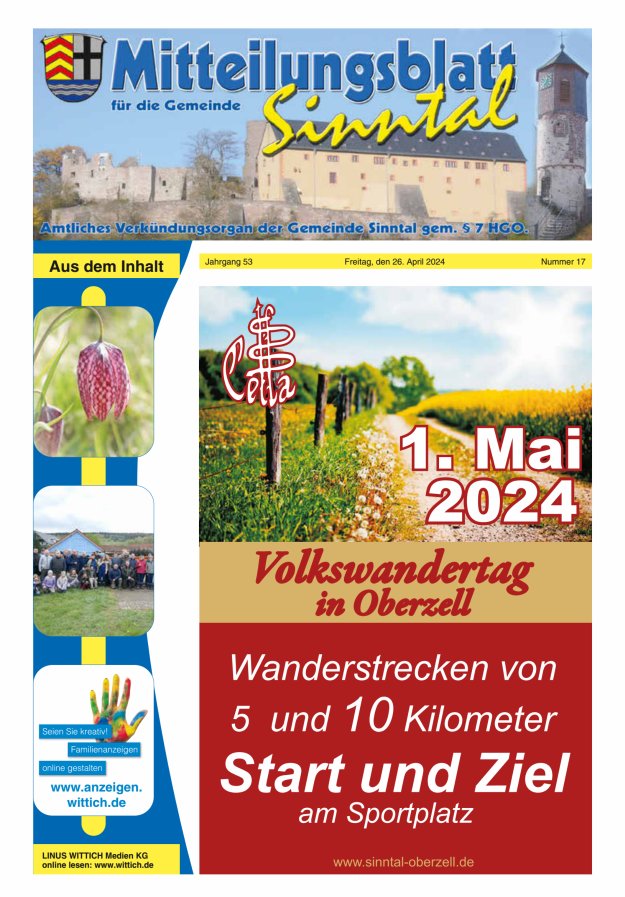 Mitteilungsblatt für die Gemeinde Sinntal Titelblatt 17/2024