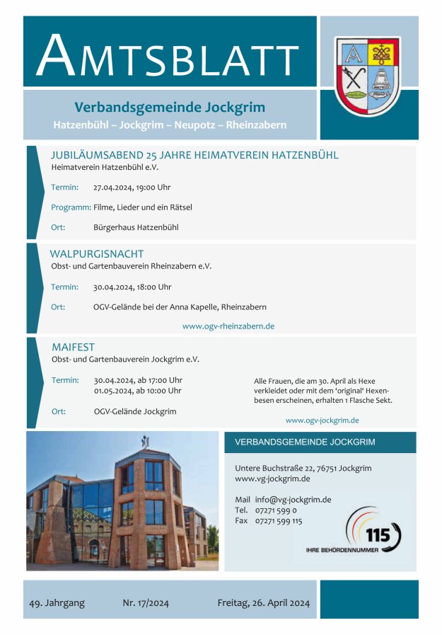 Amtsblatt VG Jockgrim Titelblatt 17/2024
