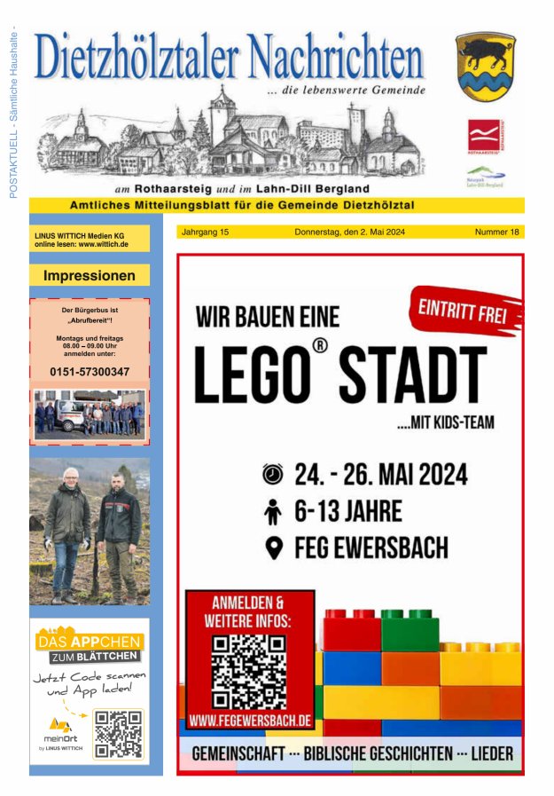 Dietzhölztaler Nachrichten Titelblatt 18/2024